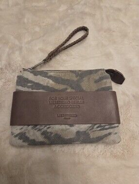 Liebeskind Beige and Brown Canvas Wristlet Clutch